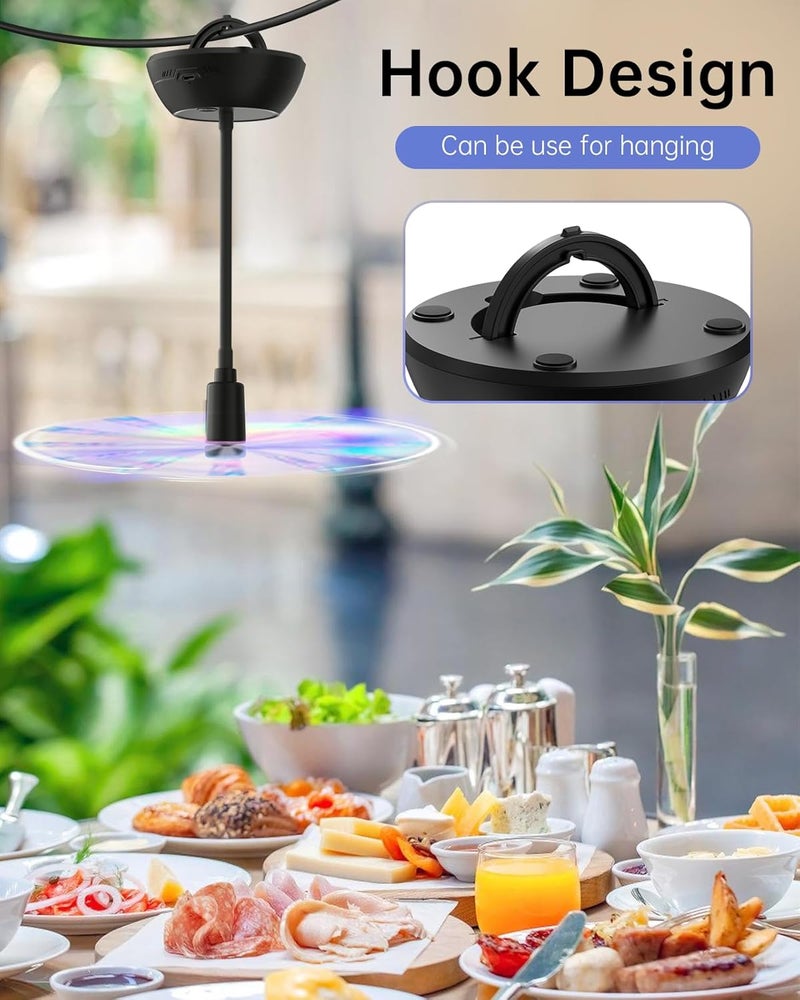 Edvision 4PCS Food Fan for Table, 2000mAh Rechargeable Portable Tabletop Fans with Holographic Blades and 360° Goose-Neck, Table Food Spinner Quiet for Picnic, Home, Party, BBQ(Black) - Image 4